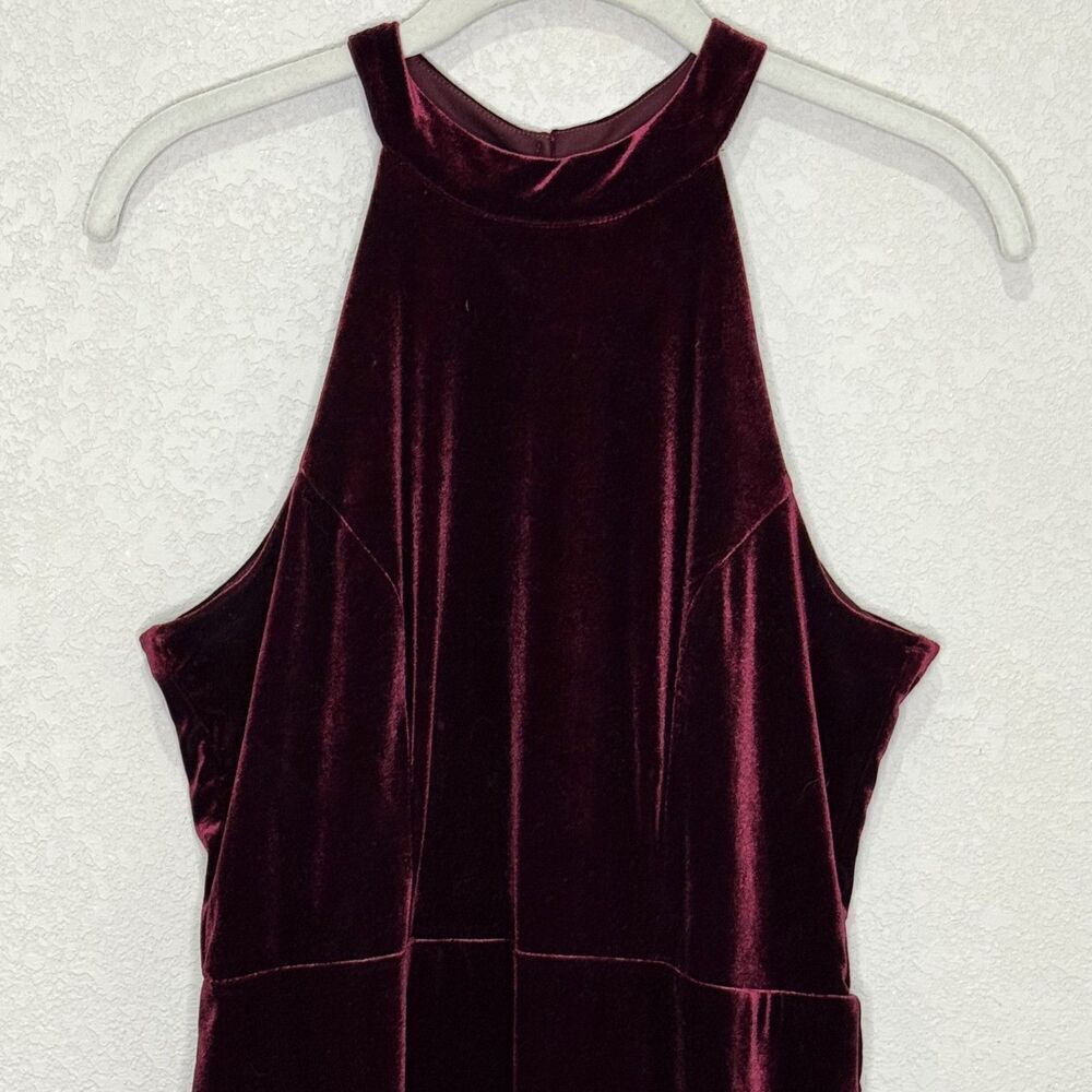 Superfoxx Dress Medium Burgundy Velvet Halter Ruffle Midi Party Evening Lace Up - Picture 5 of 11